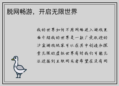 脱网畅游，开启无限世界